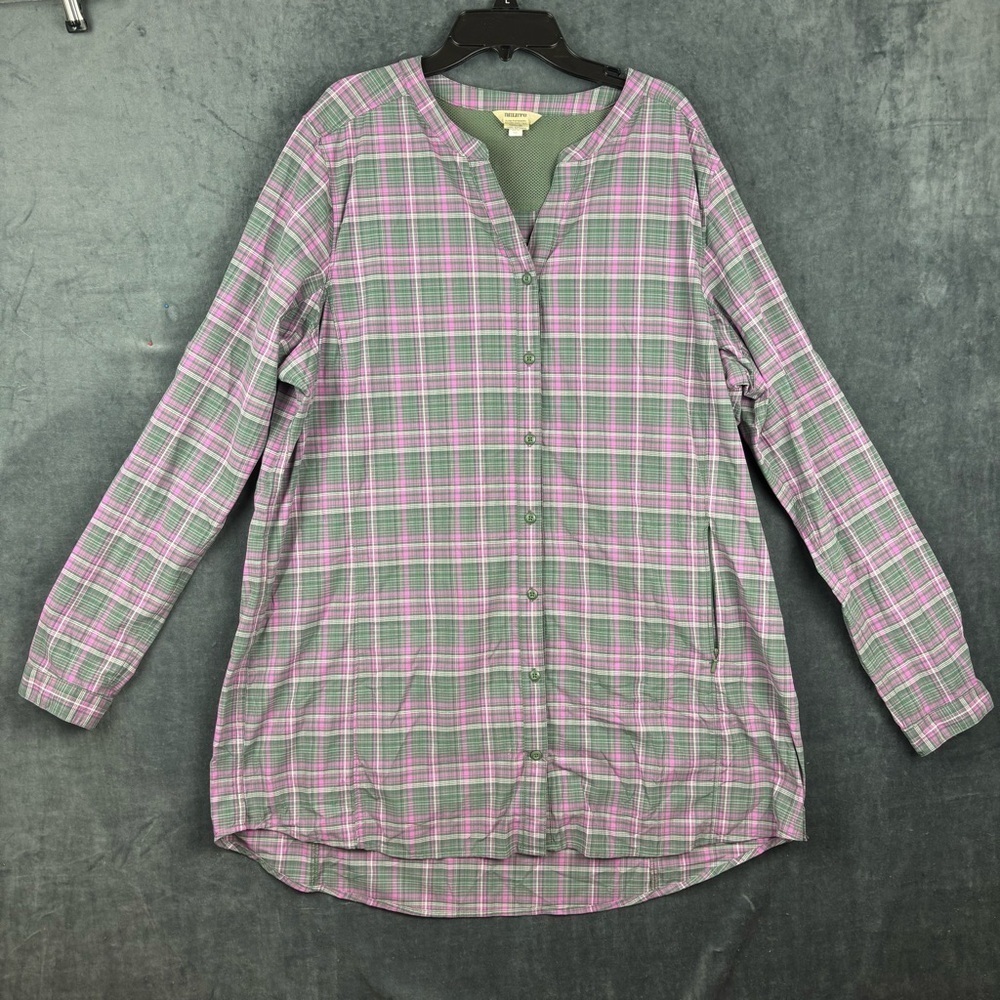 Duluth Trading Co Women's XL Purple/Green Sidewinder Vented Long Sleeve Camping